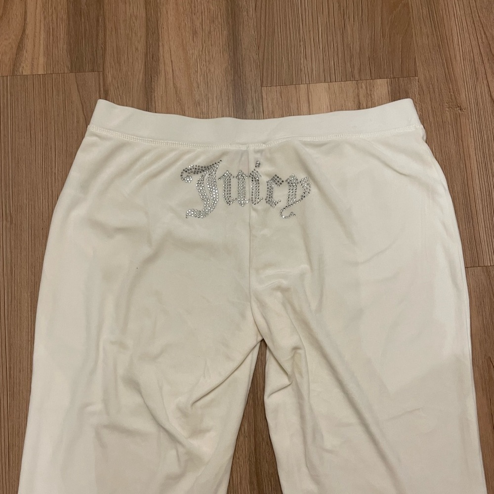 Juicy Couture OG Big Bling Velour Track Pants Cream White XL
